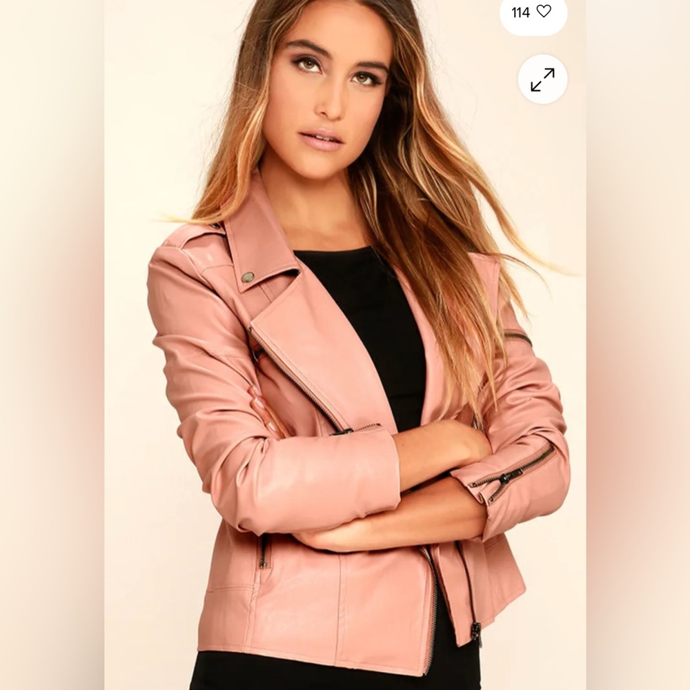 MINKPINK “Deputy” Pink Vegan Leather Moto Jacket - L